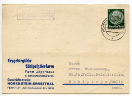 Germany 1940 Postcard; Hohenstein-Ernstthal - Erzgebirgische, Edelpelztierfarm To Schiplage; 6pf. Hindenburg - Storia Postale