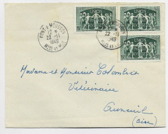 FRANCE UPU 5FR VERT BLOC DE 3 LETTRE COVER  PONT A MOUSSON 22.11.1949   AU TARIF - 1921-1960: Modern Tijdperk