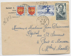 FRANCE UPU 10FR+ 4FR BUGEAUD + BLASON 50CX2 LETTRE AUNEUIL OISE 24.12.1949  AU TARIF - 1921-1960: Période Moderne