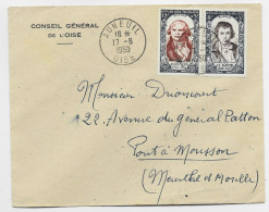 FRANCE SURTAXE 12FR DANTON +8FR DAVID  LETTRE AUNEUIL 17.8.1950 OISE AU TARIF - 1921-1960: Période Moderne