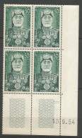 TUNISIE N° 387 Bloc De 4 Coin Daté 10 / 9 / 54 NEUF** SANS CHARNIERE NI TRACE  / Hingeless  / MNH - Unused Stamps