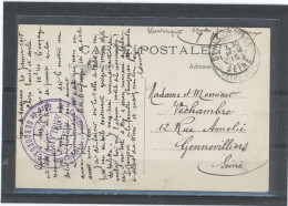 CACHET MILITAIRE -76 SERQUEUX -C P DOUBLE CERCLE ,VIOLET,38mm- FRAPPE SUP-COMMISSION MILITAIRE /*GARE DE SERQUEUX* - Guerra Del 1914-18