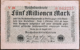 Billet Allemagne 5 Millions Mark 1 - 10 - 1923 / Reichsbanknote / 5.000.000 Mark - 5 Millionen Mark