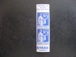 A). TB Paire Verticale De Carnet Du N° 368a, Neuve X. Avec PUB Sup. " HANN " + PUB Inférieure " BYRRH". - Unused Stamps