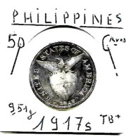 PHILIPPINES  US.Période  50  Centavos   Année 1917s  KM171, Ag. 0.750,  TB+ - Philippines