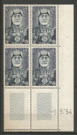 TUNISIE N° 384 Bloc De 4 Coin Daté 9 / 9 / 54 NEUF** SANS CHARNIERE NI TRACE  / Hingeless  / MNH - Neufs