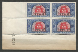 TUNISIE N° 333 Bloc De 4 Coin Daté 7 / 11 / 49 NEUF** SANS CHARNIERE NI TRACE  / Hingeless  / MNH - Unused Stamps