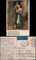 (Soldat Küsst Frau) 1. Weltkrieg 1918    Feldpoststempel, Blaue Vignette - Sonstige & Ohne Zuordnung