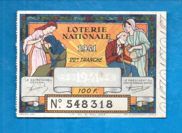 FRANCE . LOTERIE NATIONALE 1941 - Ref. N°13010 - - Billets De Loterie