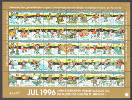 SANTA CLAUS Pig DEER Apple FOX Dog RABBIT Christmas JUL JULEN Charity Label Cinderella Vignette Gold Sheet 1996 Danmark - Autres & Non Classés