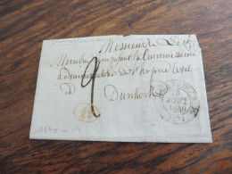 MARQUE CACHET HAZEBROUCK 13 AOUT1840 BOITE RURALE H  BLARINGHEM    POUR DUNKERQUE - 1801-1848: Précurseurs XIX