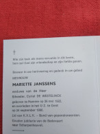 Doodsprentje Mariette Janssens / Hamme 26/5/1922 Gent 24/9/1922 ( Silverster Cyriel De Westelinck ) - Religión & Esoterismo