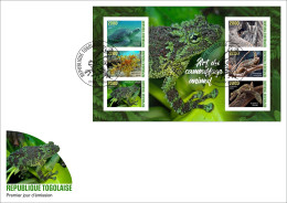 TOGO 2024 FDC MS 6V IMPERF - CAMOUFLAGE - FROG FROGS TURTLES TURTLE OWL OWLS GECKO CHAMELEON SEAHORSE HIPPOCAMPE - Tartarughe