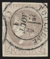 N°41B, Cérès Bordeaux 4c Gris, Oblitéré Càd Type17 Toulouse - TB - 1870 Bordeaux Printing