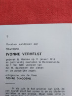 Doodsprentje Ivonne Verhelst / Hamme 11/1/1916 Dendermonde 1/5/1990 ( Desire D'Hooghe ) - Religion &  Esoterik