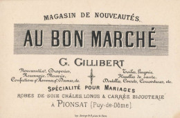 63 - PIONSAT - MAGASIN De NOUVEAUTES "AU BON MARCHE " - CARTE COMMERCIALE ANCIENNE - (8x12cm) - Autres & Non Classés