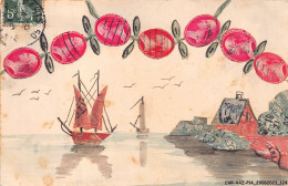 CAR-AAZP14-1116 - REPRESENTATION DE TIMBRES - Fruits - Oiseaux Survolant La Mer  Et Le Bateau - Timbres (représentations)