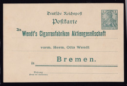 DR. 5 Pfg. Ganzsache Reichpost Mit Zudruck "Wendt`s Cigarren..., Ungebraucht. - Other & Unclassified