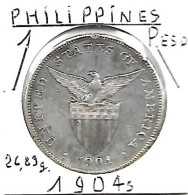 PHILIPPINES  US.Période 1 PESO   Année 1904s   KM168, Ag. 0.900, TTB+ - Filipinas