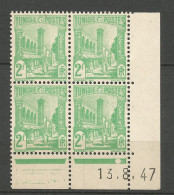 TUNISIE N° 281A Bloc De 4 Coin Daté 13 / 8 / 47 NEUF** SANS CHARNIERE NI TRACE  / Hingeless  / MNH - Unused Stamps
