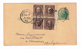 Stamp USA Bloc De 4 Nathan Hale 1/2 Cent Greensburg Pennsylvania Entier Postal Jefferson 1934 Verviers Belgique - 1921-40
