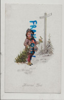 Heureux Noël. Petit Garçon Près D'un Panneau, Sapin, Houx. 1922. AMAG 1872 - Sonstige & Ohne Zuordnung