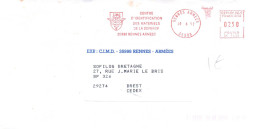 ENVELOPPE AVEC FLAMME EMA -CENTRE D( IDENTIFICATION DES MATERIELS DE LA DEFENSE - LE 10/06/92 - Scheepspost