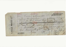 EFFET DE COMMERCE EMIS  EMIS A TURIN EN 1872 AVEC 2 TIMBRES POUR DOUBLEMENT DU TARIF - Covers & Documents