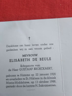 Doodsprentje Elisabeth De Beule / Hamme 22/1/1920 Sint Niklaas 13/10/1988 ( Gustaaf Broeckaert ) - Religión & Esoterismo