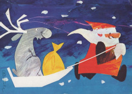 SANTA CLAUS Happy New Year Christmas DEER Vintage Postcard CPSM #PBB171.GB - Santa Claus