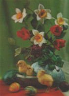 PASQUA POLLO UOVO FIORI LENTICULAR 3D Vintage Cartolina CPSM #PAZ015.IT - Pâques