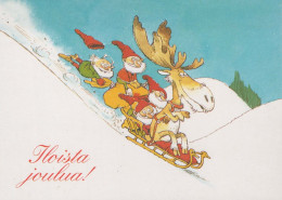 PÈRE NOËL Bonne Année Noël CERF Vintage Carte Postale CPSM #PBB173.FR - Santa Claus