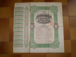 Action The HUELVA COPPER And SULPHUR MINES Limited De 1£. Londres 1912, Souche Avec Ses Coupons - Mijnen