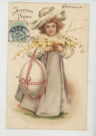 ENFANTS - LITTLE GIRL - MAEDCHEN - Jolie Carte Fantaisie Fillette Avec Fleurs Et Oeuf De "Joyeuses Pâques " - Pasen