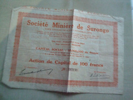 Action Ancienne 1927 SOCIETE MINIERE DE SURANGO - Otros & Sin Clasificación