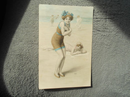 Cpa Dessin MM Vienne Femmes à La Mer En Maillot De Bain 1919 - Vienne