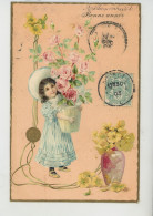 ENFANTS - LITTLE GIRL - MAEDCHEN - Jolie Carte Fantaisie Gaufrée Fillette Et Fleurs De "Bonne Année" (embossed Card ) - Nouvel An