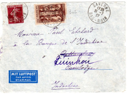 1937  De SAVERNE  T P  Semeuse 15c + Saint Trophime D' Arles 3,50f  Envoyée à QUIN - HON INDOCHINE - Storia Postale