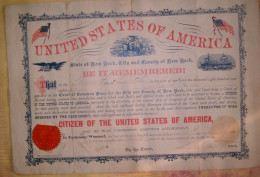 U.S.A. Citizenship Certificate (Passport) 1884 Attestation De Nationalité (Passeport) - Historical Documents