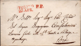 B72 - LETTERA PREFILATELICA DA TORINO A BRA' - "P. P." - ...-1850 Préphilatélie