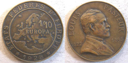 États Fédères D'Europe 1/10 Europa 1928, PASTEUR, Par Victor Peter , En Bronze - Otros & Sin Clasificación