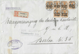 Einschreiben 1916 Warschau - Bes. I. WK Nach Berlin, Zensur, Mehrfachfrankatur - Occupazione 1914 – 18