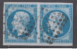 LE TYPE II BLEU Sur AZURE PALE En PAIRE N°14Bd (Marianne) LUXE Signé - 1853-1860 Napoleone III