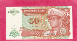 BANQUE DU ZAÏRE  .  50 NOUVEAU ZAÏRES  .  24-6-1993  .  N°   B 5388752 A  .  2 SCANNES  .  ETAT LUXE  .  UNC - Zaire