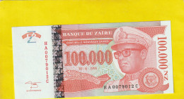 BANQUE DU ZAÏRE  .  100.000 NOUVEAUX ZAÏRES  .  30-6-1996  .  N°   H A 0079012 C  .  2 SCANNES  .  ETAT LUXE  .  UNC - Zaïre