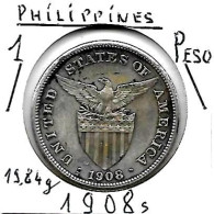 PHILIPPINES  US.Période 1 PESO   Année 1908s   KM172, Ag. 0.800, TTB - Filippine