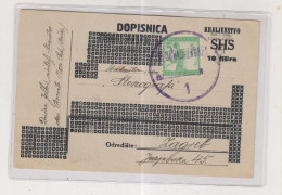 CROATIA SHS  1919 SLOVENIA Postal Stationery TPO AMB TRAIN  RAILWAY Cancel BEOGRAD- ZAGREB RRR - Kroatië