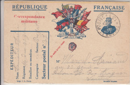 Carte FM Gloire Aux Alliés Avec Victoire Dans Faisceau 7 Drapeaux Et Simili Timbre Joffre Cachet T Et P 131 Du 27/12/15 - Guerra Del 1914-18