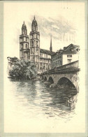 11377379 Zuerich Helmhaus Grossmuenster La Cathedrale Zeichnung Zuerich - Sonstige & Ohne Zuordnung