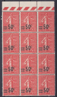 France 1926-1927 N° 221 Semeuse Fond Ligné Bloc De 21 Cote 147 €   (Gf) - 1903-60 Semeuse A Righe